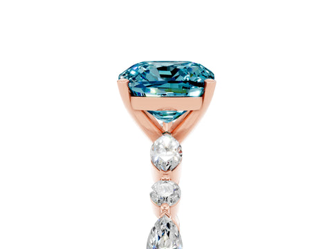 Rose gold Cushion Cut Blue Topaz Solitaire with Side Stones on a Pavé Band and Four-Prong Setting_5