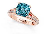Rose gold Cushion Cut Blue Topaz Split Shank Engagement Ring with Pavé Band_1