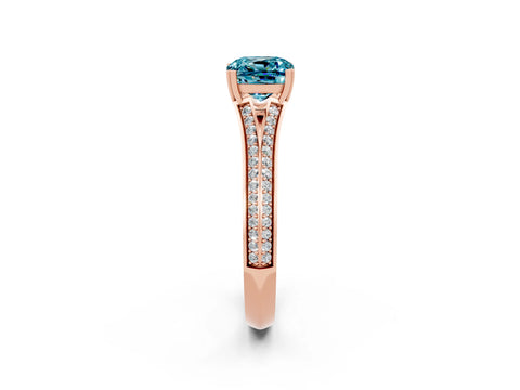Rose gold Cushion Cut Blue Topaz Split Shank Engagement Ring with Pavé Band_2