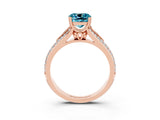 Rose gold Cushion Cut Blue Topaz Split Shank Engagement Ring with Pavé Band_3