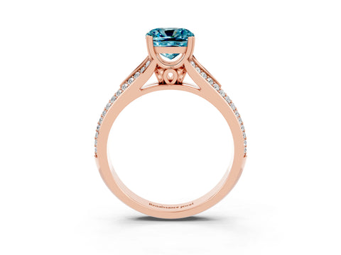 Rose gold Cushion Cut Blue Topaz Split Shank Engagement Ring with Pavé Band_3