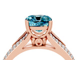 Rose gold Cushion Cut Blue Topaz Split Shank Engagement Ring with Pavé Band_4