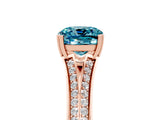 Rose gold Cushion Cut Blue Topaz Split Shank Engagement Ring with Pavé Band_5