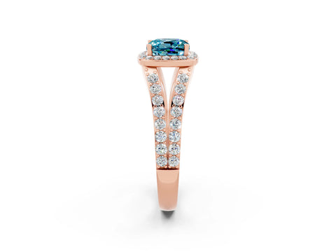 Rose gold Cushion Cut Blue Topaz Split Shank Halo Ring with Four-Prong Setting_14