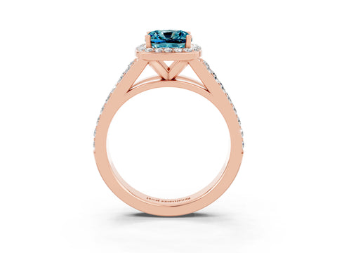 Rose gold Cushion Cut Blue Topaz Split Shank Halo Ring with Four-Prong Setting_15