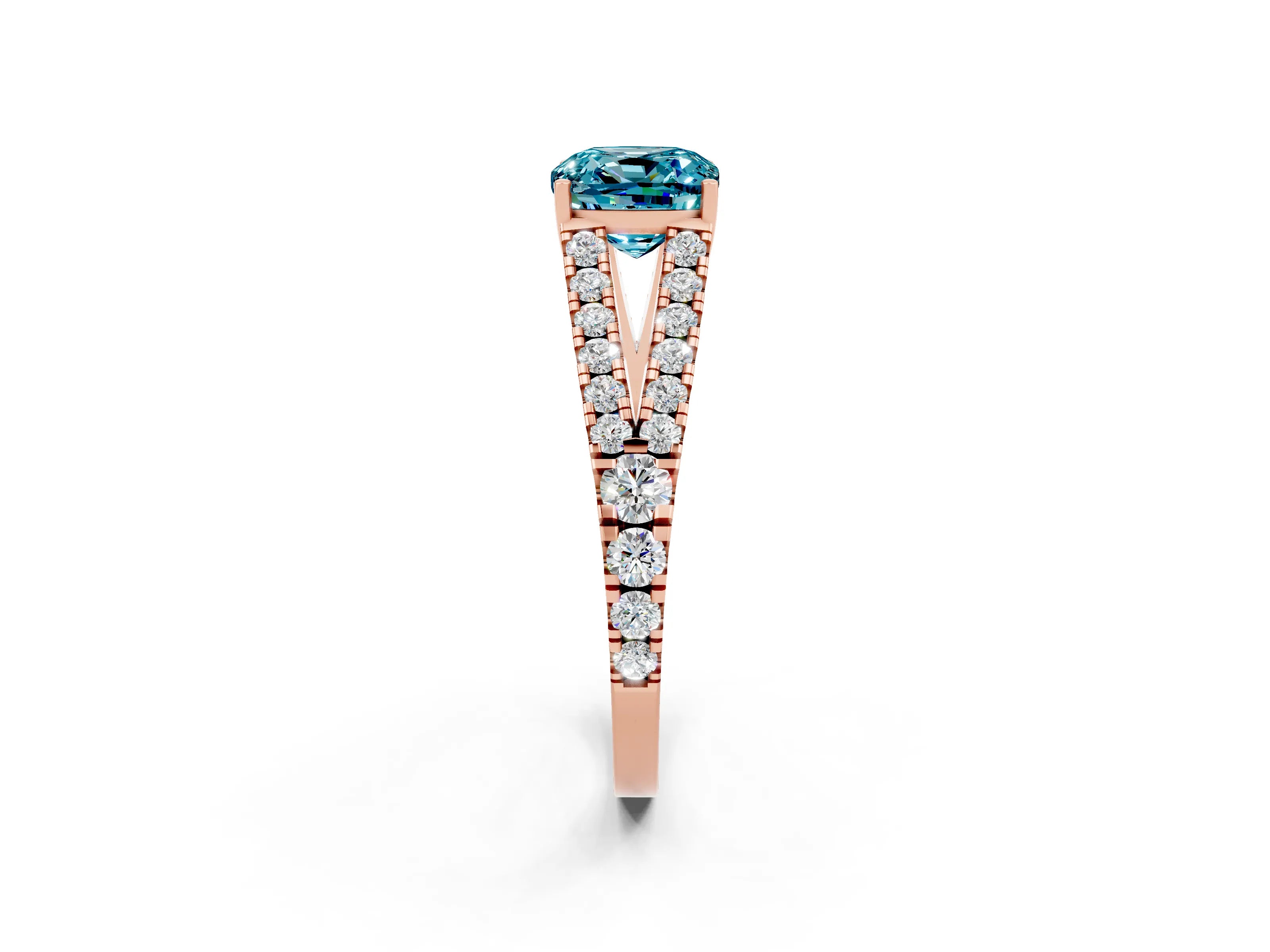 Rose gold Cushion Cut Blue Topaz Split Shank Pavé Engagement Ring with Four-Prong Setting_14