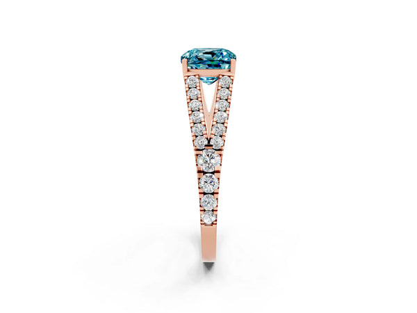 Rose gold Cushion Cut Blue Topaz Split Shank Pavé Engagement Ring with Four-Prong Setting
