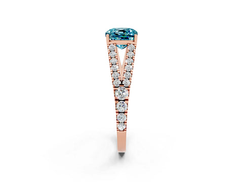 Rose gold Cushion Cut Blue Topaz Split Shank Pavé Engagement Ring with Four-Prong Setting_14
