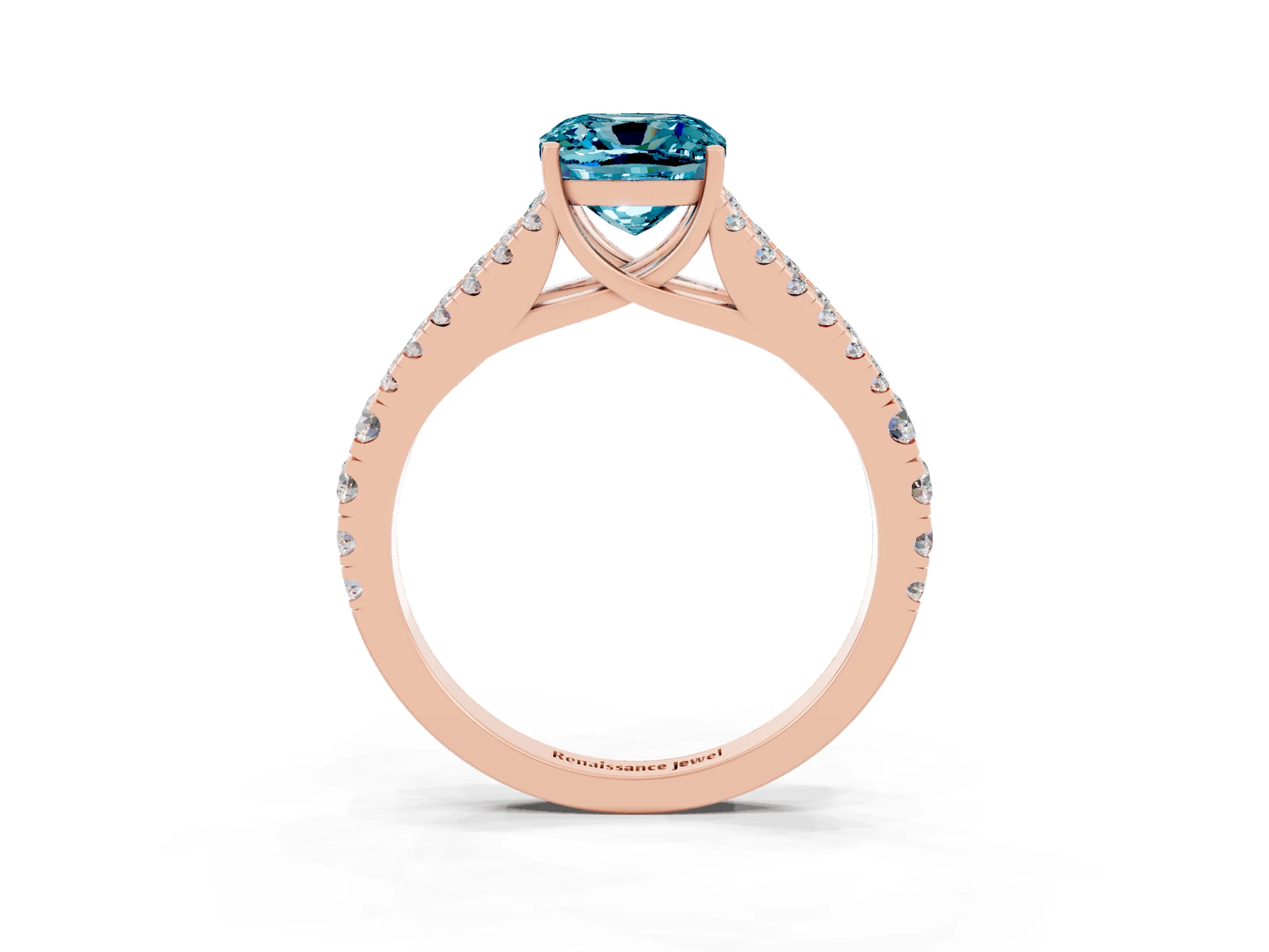 Rose gold Cushion Cut Blue Topaz Split Shank Pavé Engagement Ring with Four-Prong Setting_15