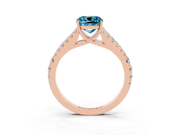 Rose gold Cushion Cut Blue Topaz Split Shank Pavé Engagement Ring with Four-Prong Setting