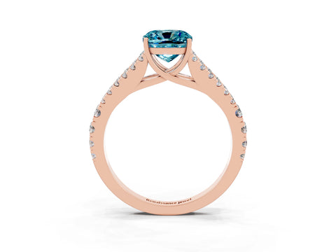Rose gold Cushion Cut Blue Topaz Split Shank Pavé Engagement Ring with Four-Prong Setting_15