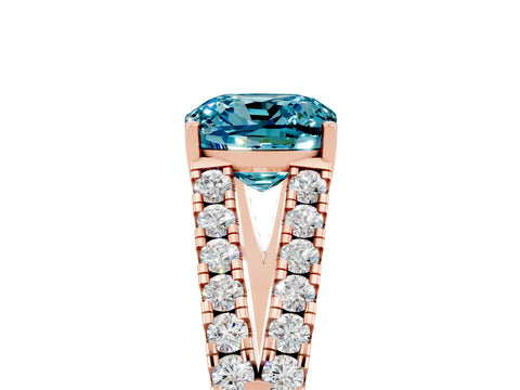 Rose gold Cushion Cut Blue Topaz Split Shank Pavé Engagement Ring with Four-Prong Setting_17
