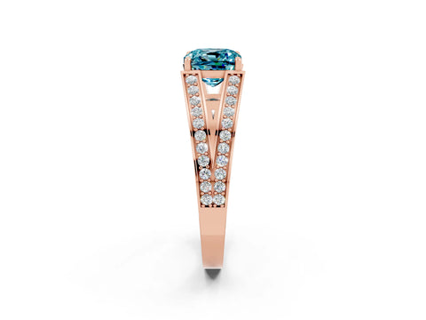 Rose gold Cushion Cut Blue Topaz Split Shank Ring with Pavé Band and Four-Prong Setting_2