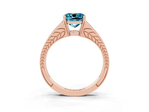 Rose gold Cushion Cut Blue Topaz Split Shank Ring with Pavé Band and Four-Prong Setting_3