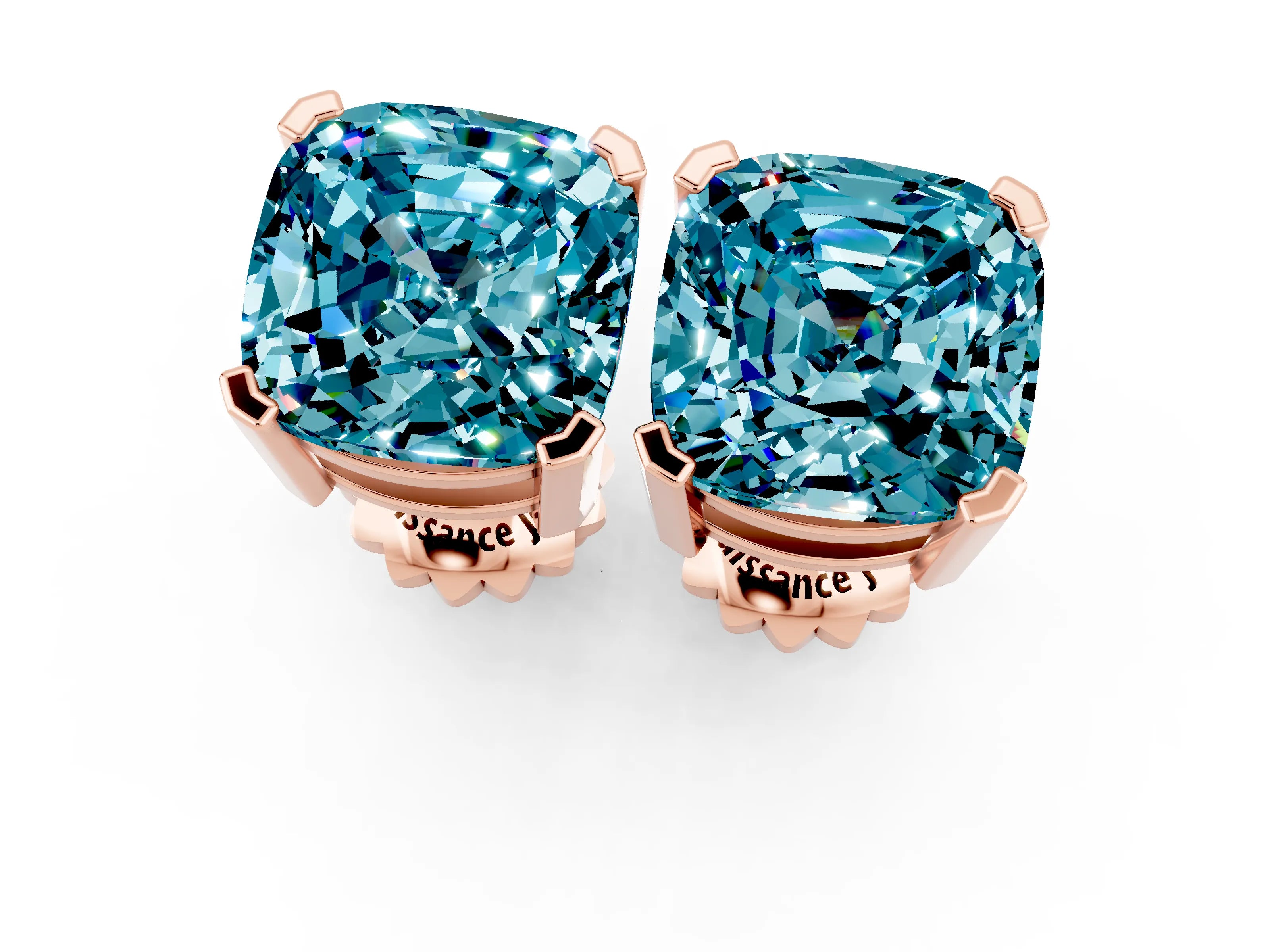 Rose gold Cushion Cut Blue Topaz Stud Earrings_43