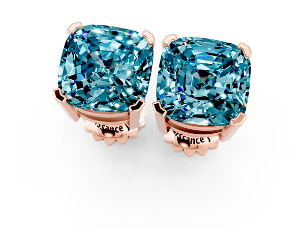 Rose gold Cushion Cut Blue Topaz Stud Earrings