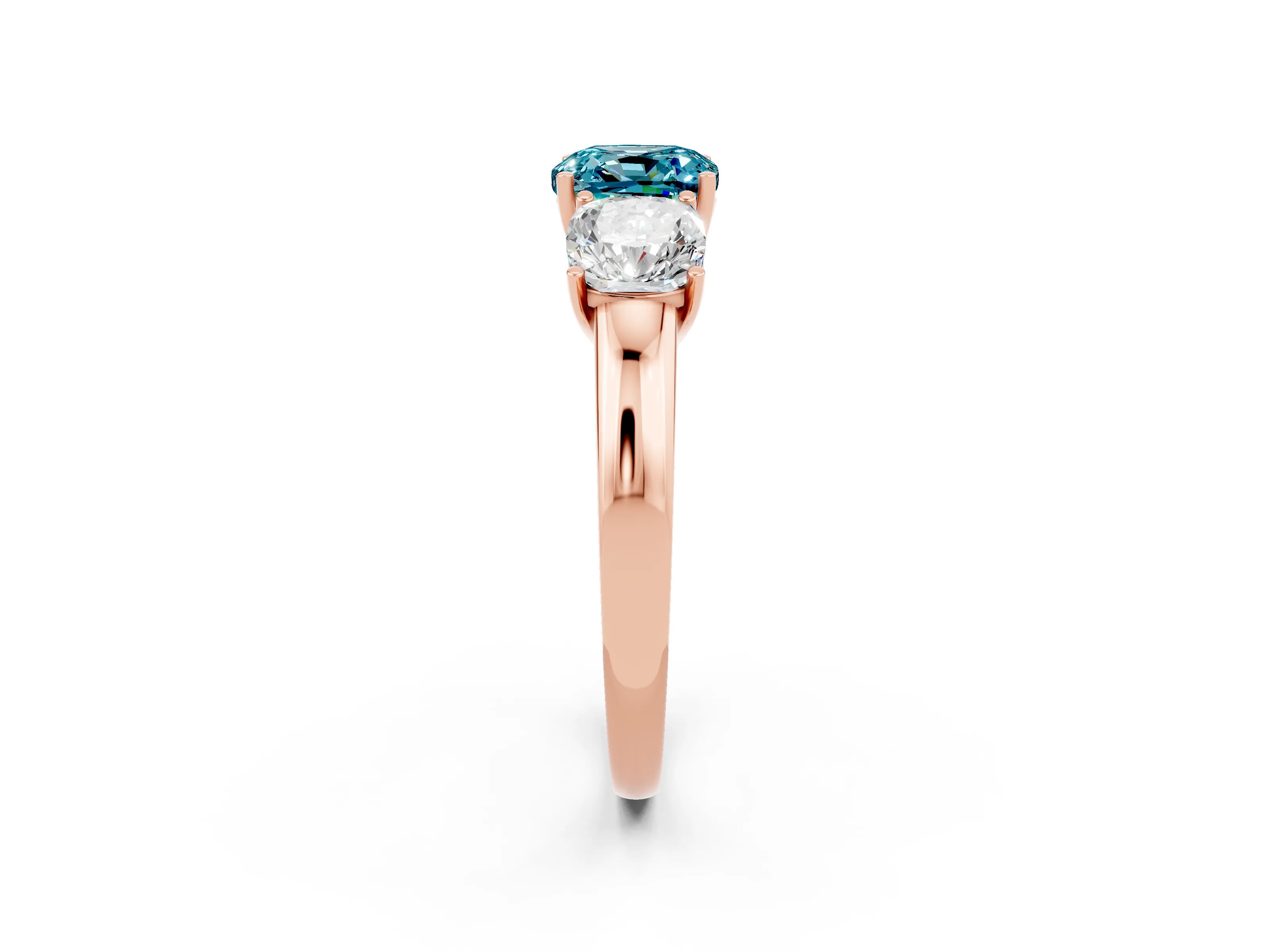 Rose gold Cushion Cut Blue Topaz Three-Stone Ring with Four-Prong Setting and Classic Band_2