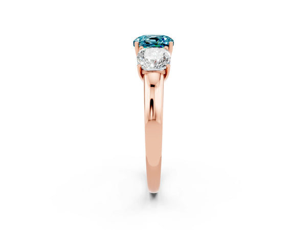 Rose gold Cushion Cut Blue Topaz Three-Stone Ring with Four-Prong Setting and Classic Band