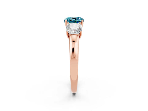 Rose gold Cushion Cut Blue Topaz Three-Stone Ring with Four-Prong Setting and Classic Band_2