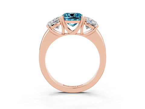 Rose gold Cushion Cut Blue Topaz Three-Stone Ring with Four-Prong Setting and Classic Band_3