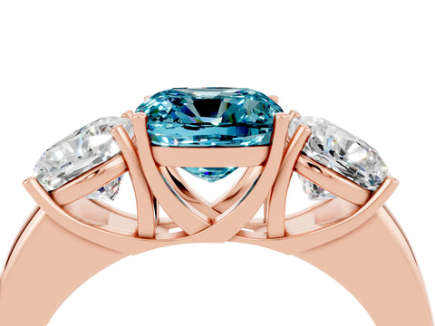 Rose gold Cushion Cut Blue Topaz Three-Stone Ring with Four-Prong Setting and Classic Band_4