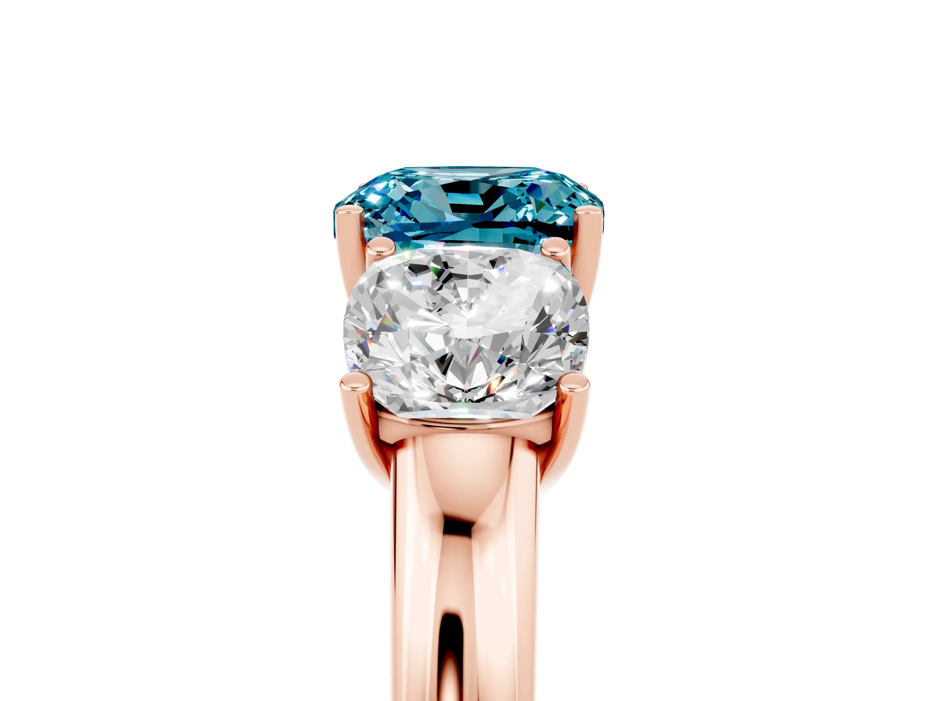 Rose gold Cushion Cut Blue Topaz Three-Stone Ring with Four-Prong Setting and Classic Band_5
