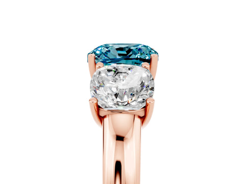 Rose gold Cushion Cut Blue Topaz Three-Stone Ring with Four-Prong Setting and Classic Band_5