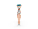 Rose gold Cushion Cut Blue Topaz Three-Stone Ring with Pavé Split Shank and Four-Prong Setting_26