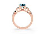 Rose gold Cushion Cut Blue Topaz Three-Stone Ring with Pavé Split Shank and Four-Prong Setting_27