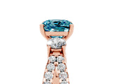 Rose gold Cushion Cut Blue Topaz Three-Stone Ring with Pavé Split Shank and Four-Prong Setting_29