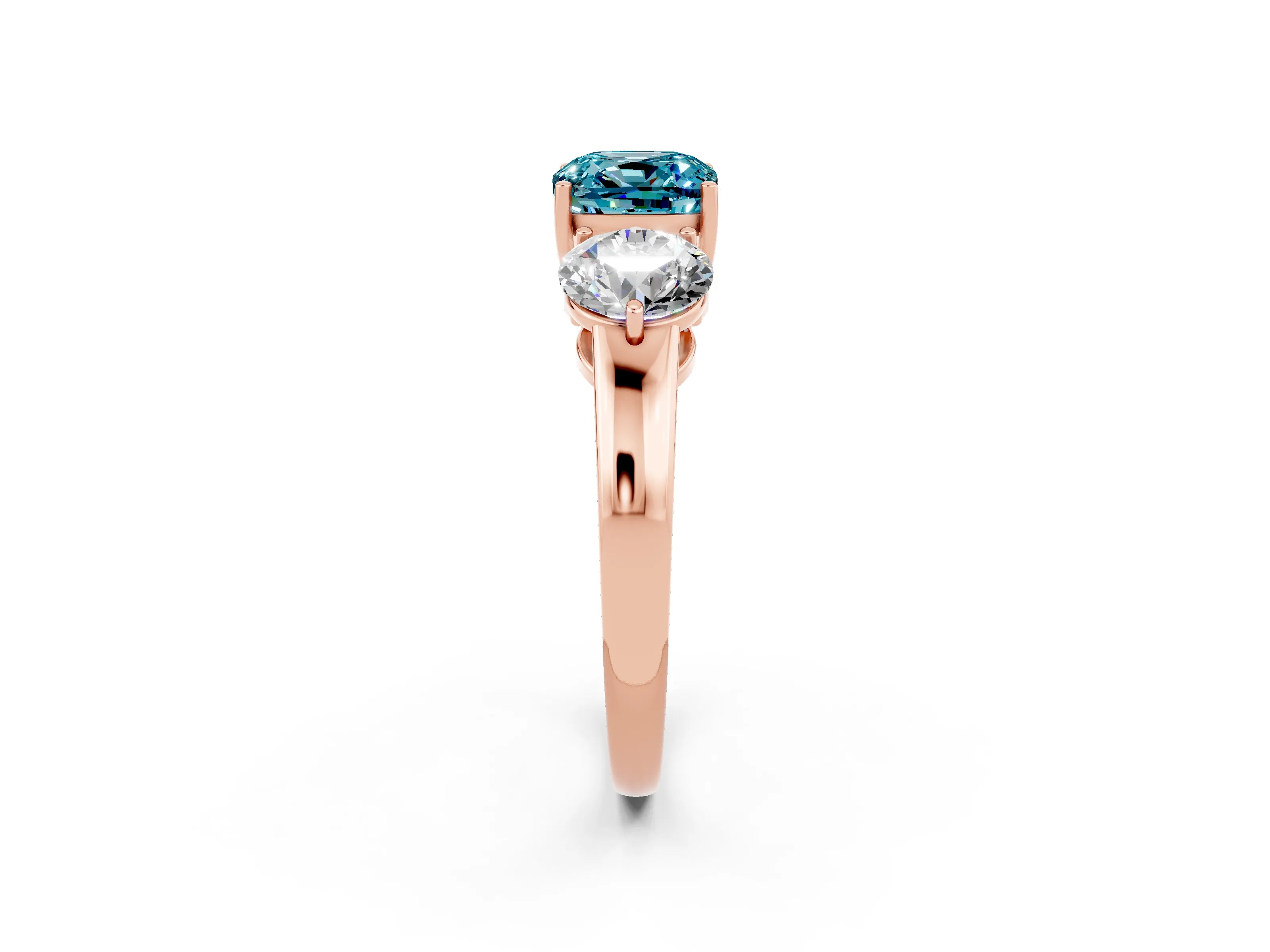 Rose gold Cushion Cut Blue Topaz Three-Stone Ring with Prong Setting and Classic Band_2