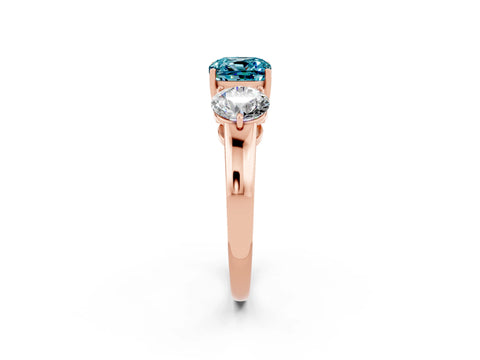 Rose gold Cushion Cut Blue Topaz Three-Stone Ring with Prong Setting and Classic Band_2