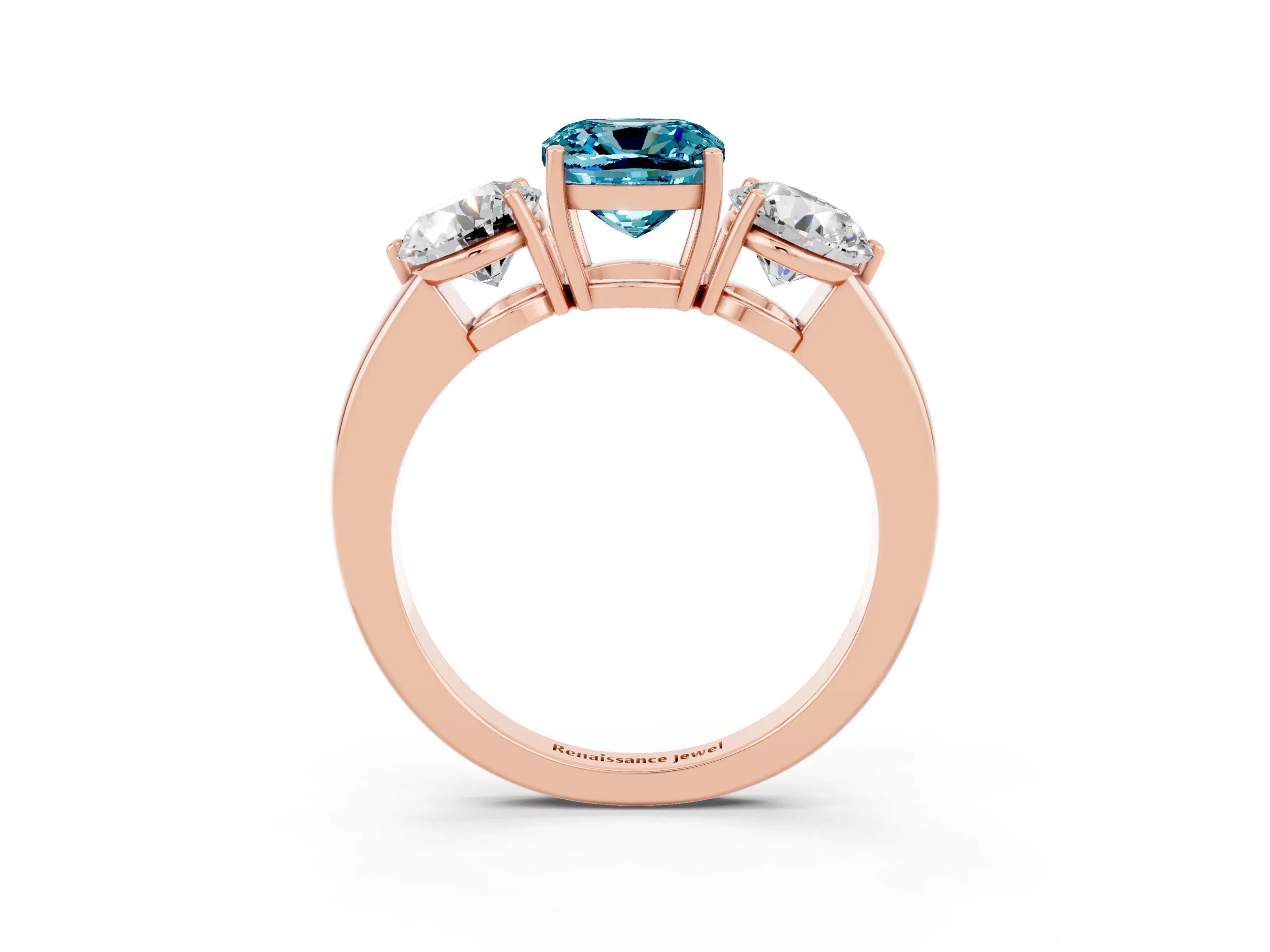 Rose gold Cushion Cut Blue Topaz Three-Stone Ring with Prong Setting and Classic Band_3