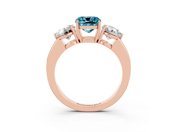 Rose gold Cushion Cut Blue Topaz Three-Stone Ring with Prong Setting and Classic Band