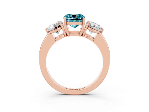 Rose gold Cushion Cut Blue Topaz Three-Stone Ring with Prong Setting and Classic Band_3
