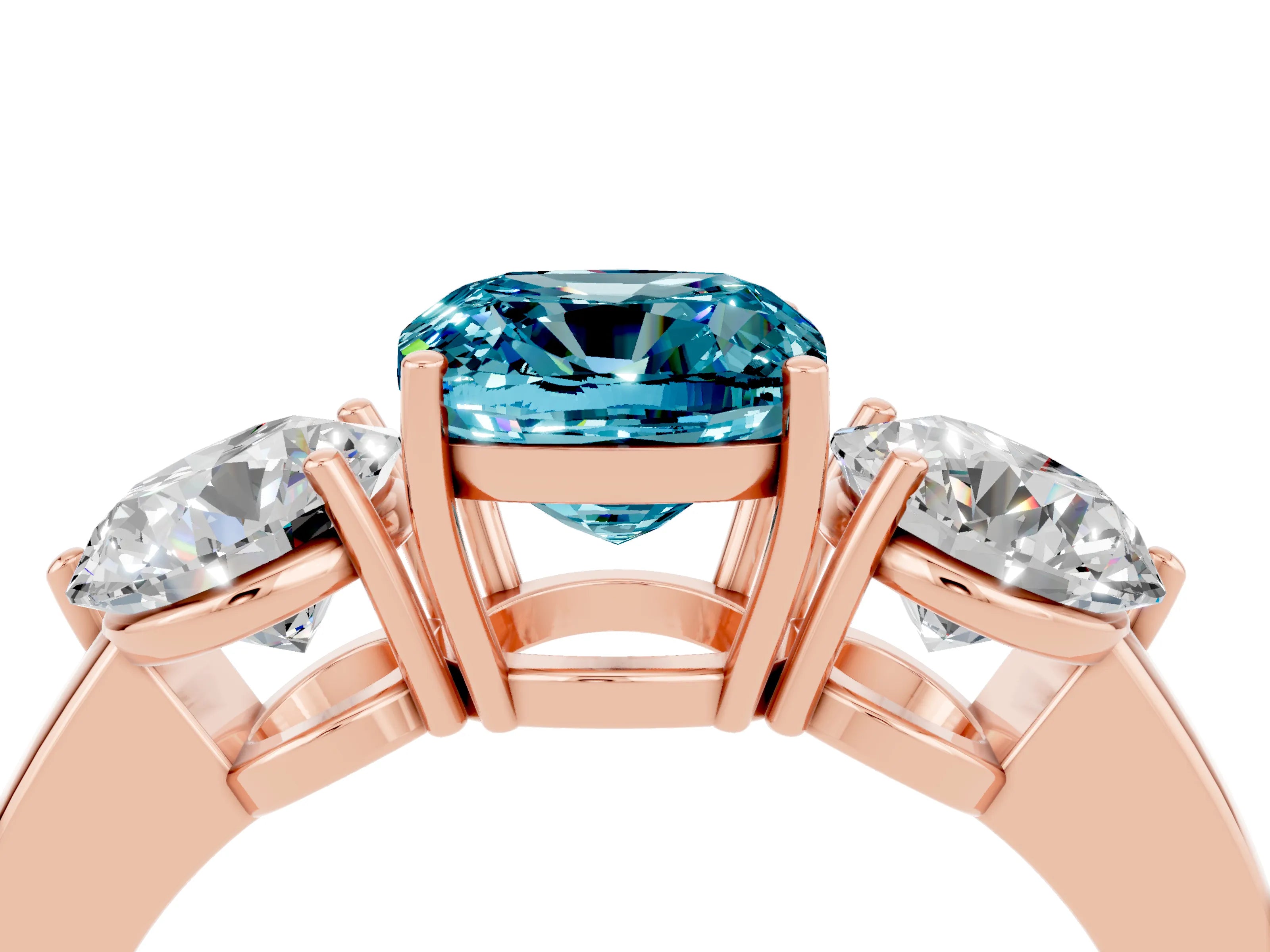 Rose gold Cushion Cut Blue Topaz Three-Stone Ring with Prong Setting and Classic Band_4