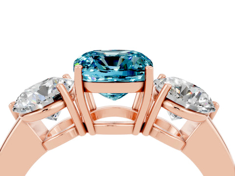 Rose gold Cushion Cut Blue Topaz Three-Stone Ring with Prong Setting and Classic Band_4