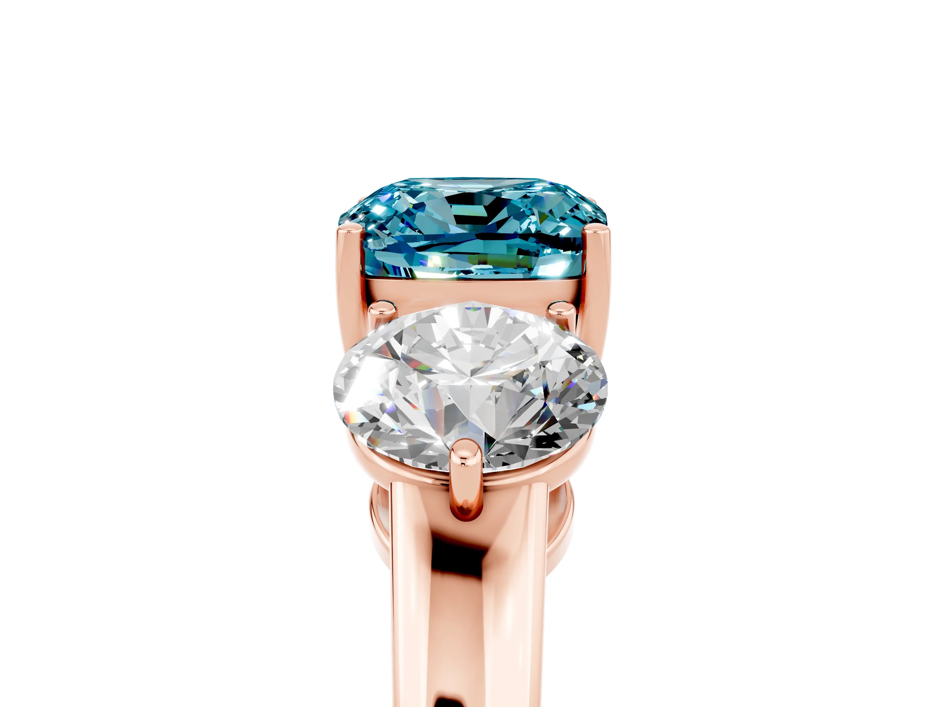Rose gold Cushion Cut Blue Topaz Three-Stone Ring with Prong Setting and Classic Band_5