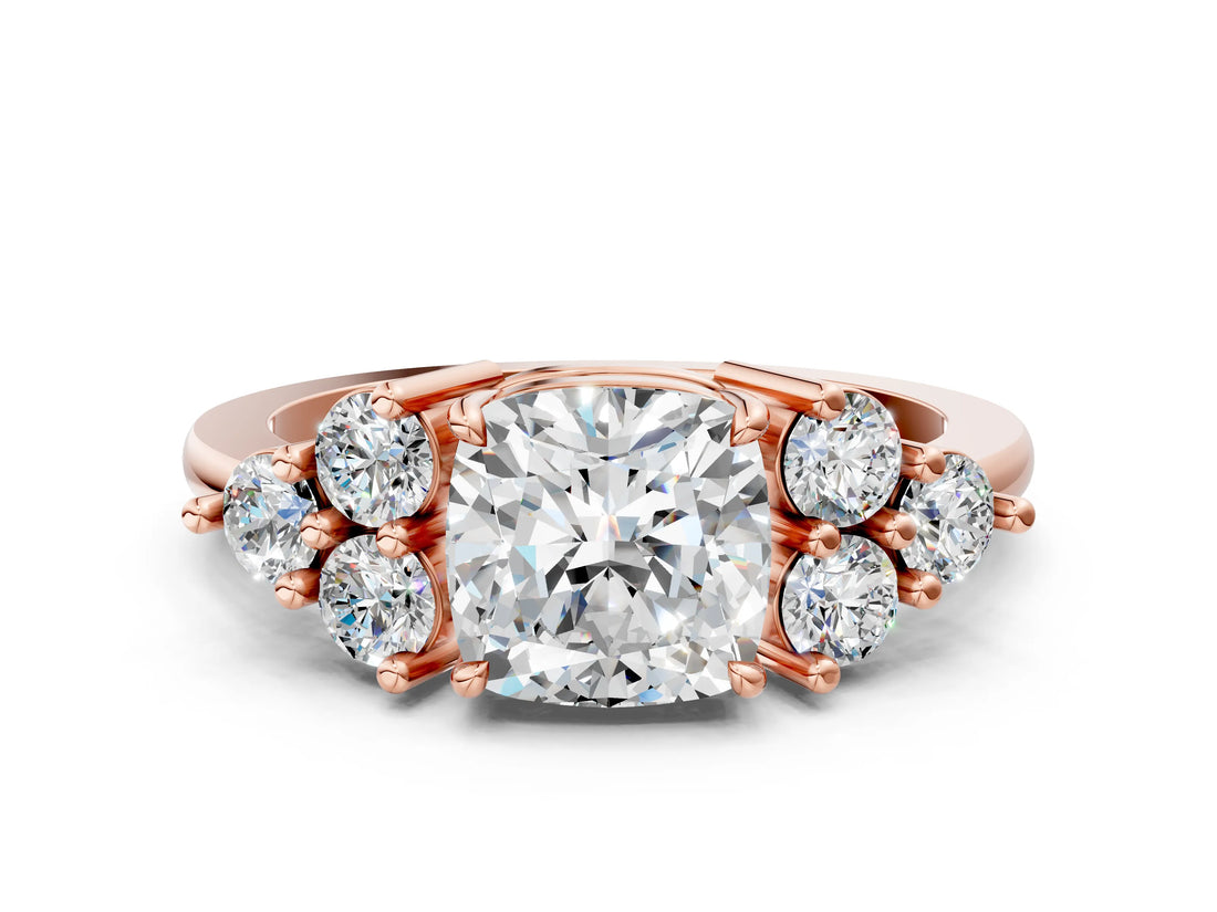 Rose gold Cushion Cut Brilliant Diamond Cluster Accent Solitaire Ring with Prong Setting_15