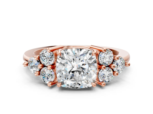 Rose gold Cushion Cut Brilliant Diamond Cluster Accent Solitaire Ring with Prong Setting