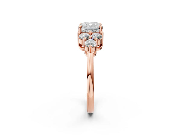 Rose gold Cushion Cut Brilliant Diamond Cluster Accent Solitaire Ring with Prong Setting