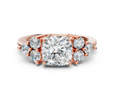 Rose gold Cushion Cut Brilliant Diamond Cluster Accent Solitaire Ring with Prong Setting_3