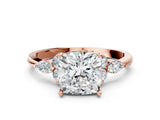 Rose gold Cushion Cut Brilliant Diamond Solitaire Ring with Pear Side Stones and Four-Prong Setting_3