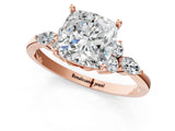 Rose gold Cushion Cut Brilliant Diamond Solitaire Ring with Pear Side Stones and Four-Prong Setting_4