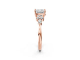 Rose gold Cushion Cut Brilliant Diamond Solitaire Ring with Pear Side Stones and Four-Prong Setting_5