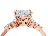 Rose gold Cushion Cut Brilliant Diamond Solitaire Ring with Pear Side Stones and Four-Prong Setting_7