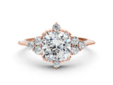 Rose gold Cushion Cut Brilliant Diamond with Cluster Setting on a Beaded Band and Four-Prong Setting_15