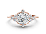 Rose gold Cushion Cut Brilliant Diamond with Cluster Setting on a Beaded Band and Four-Prong Setting_3