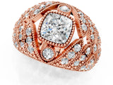 Rose gold Cushion Cut Brilliant Halo Pave Diamond Milgrain Ring_10