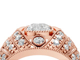 Rose gold Cushion Cut Brilliant Halo Pave Diamond Milgrain Ring_13